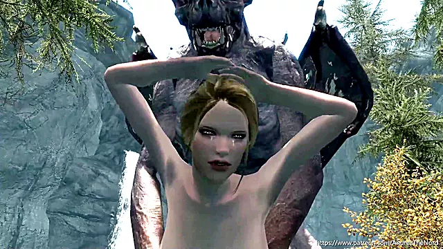 Blonde Skyrim beauty encounters demonic creature