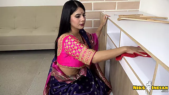 Curvy Indian wife in traditional attire undressed and fucked by her husband's brother