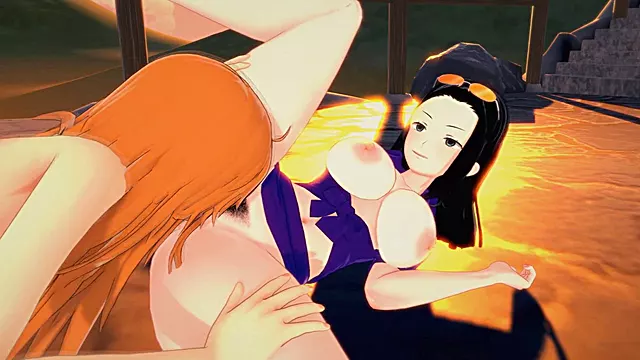 Futa Nico Robin fucks Nami in 3D manga porn - One Piece