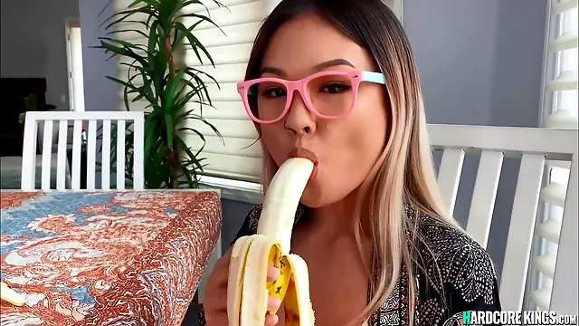 Petite Asian Blowing Banana And Big Male Pole - Lulu Chu And Charles Dera