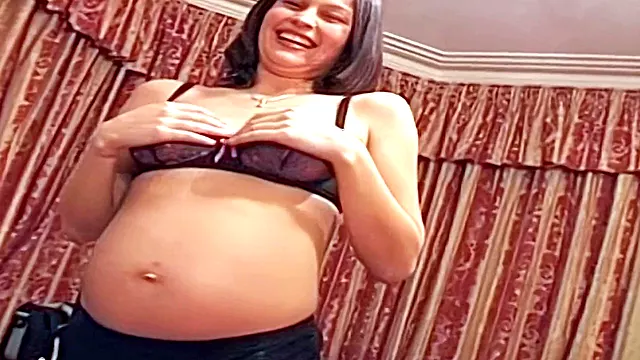 Giggly pregnant British teen struggles with swallowing cum