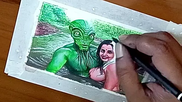 Sensual art piece featuring an Indian beauty falling in love with a horny alien