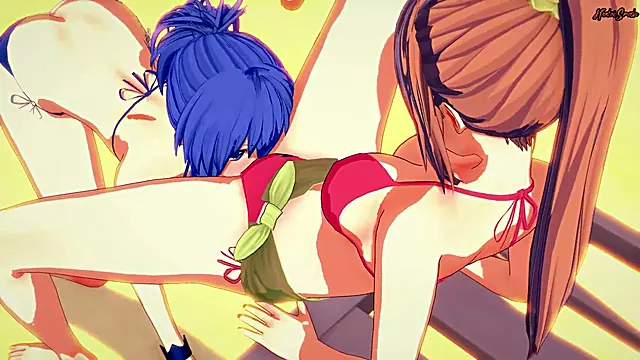 Kaede Sakura and Natsuru Senou engage in steamy girl-on-girl action at the beach - Kampfer anime porn