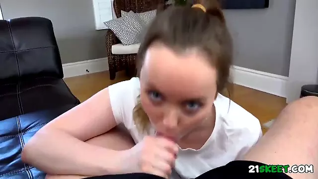 River Fox gets a mouthful of cum from her stepdaddy while taking his big cock